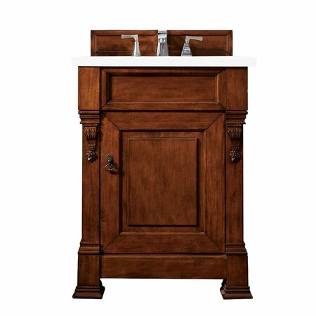 JAMES MARTIN VANITIES Brookfield 26in Single Vanity, Warm Cherry w/ 3 CM White Zeus Quartz Top 147-114-V26-WCH-3WZ